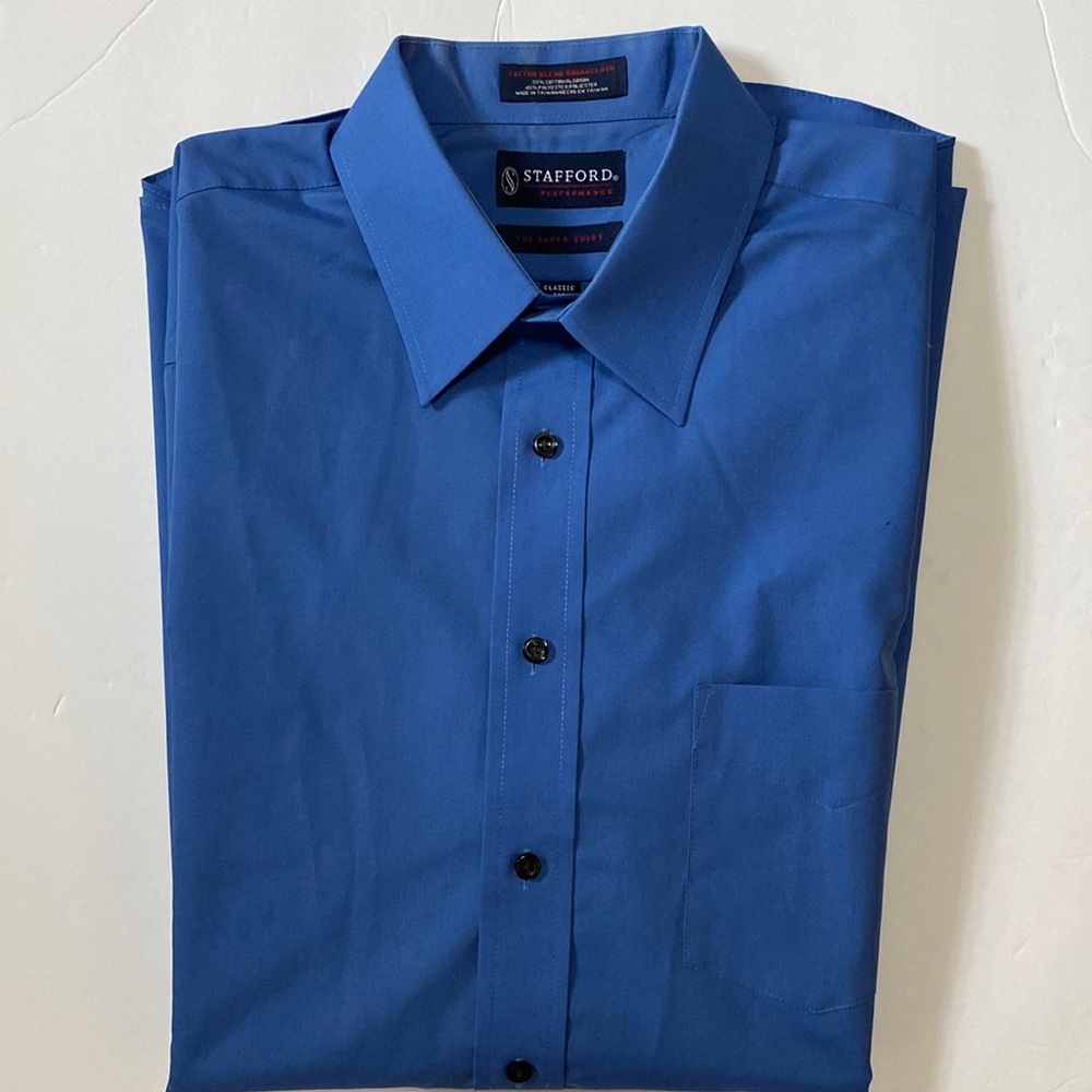 Stafford performance classic fit cotton blend blue L/S men’s shirt 17 (32-33)